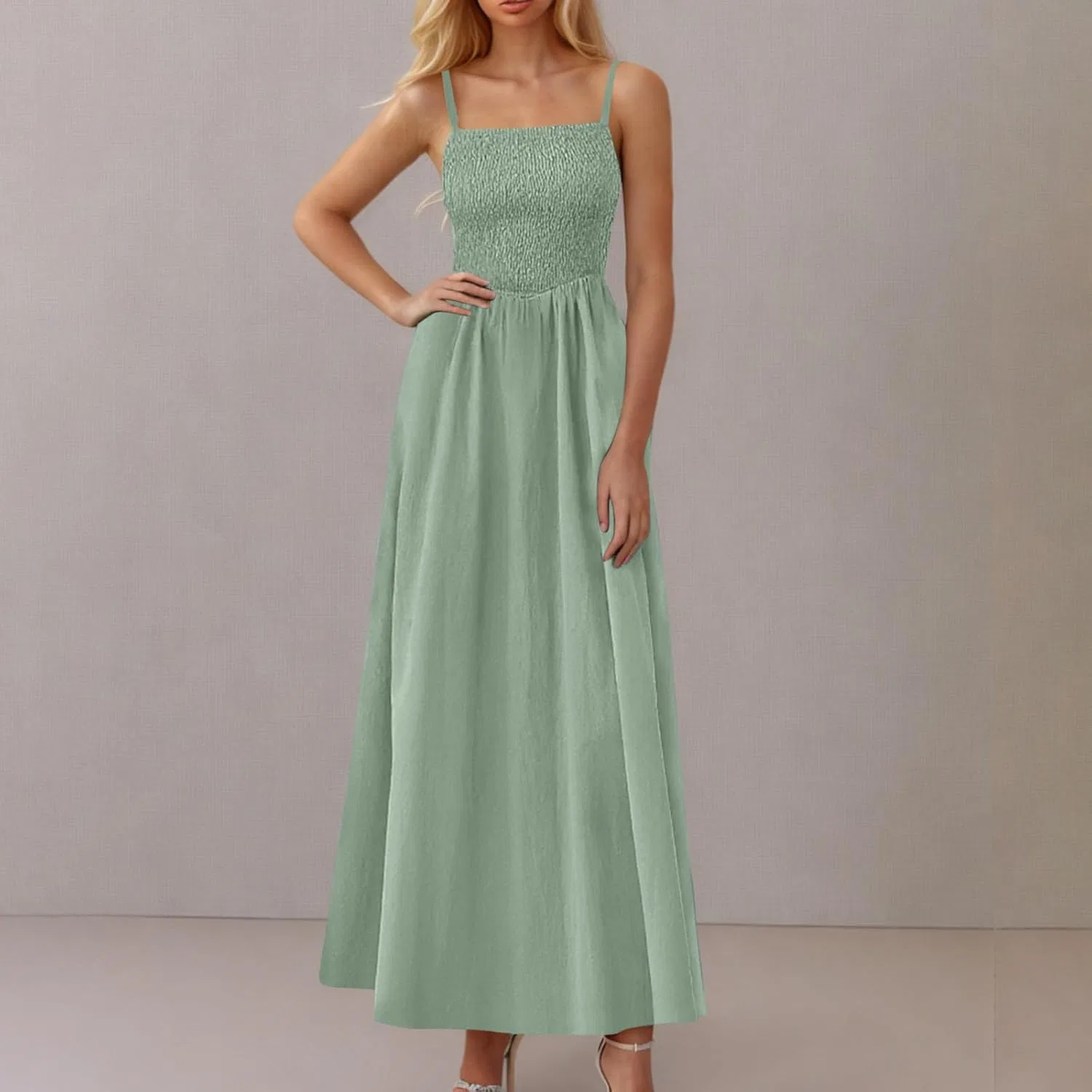 Женское макси платье на бретелях A-силуэта, Mint Green — фото 4
