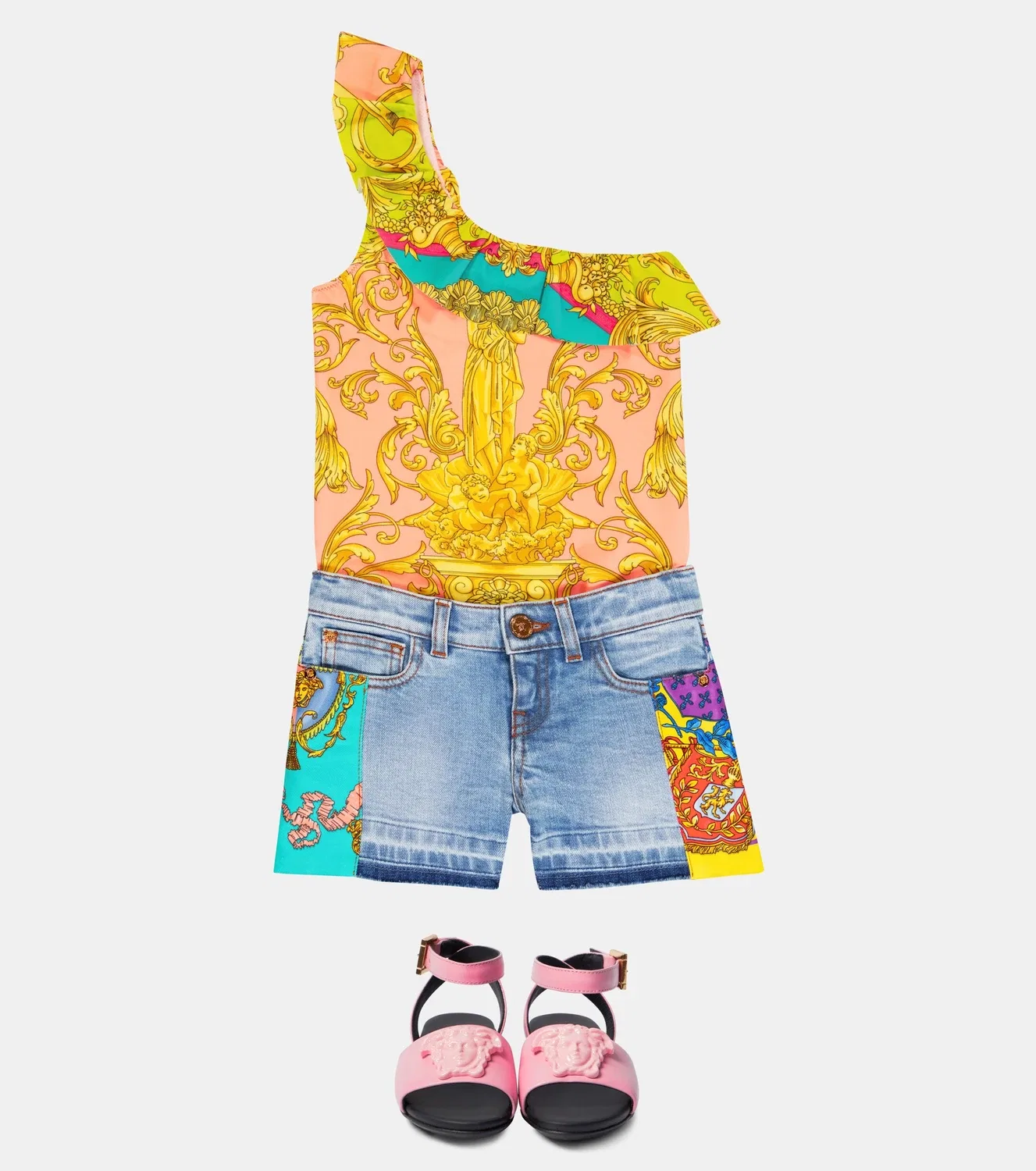 Шорты джинсовые с принтом Royal Rebellion Versace Kids, синий — фото 2