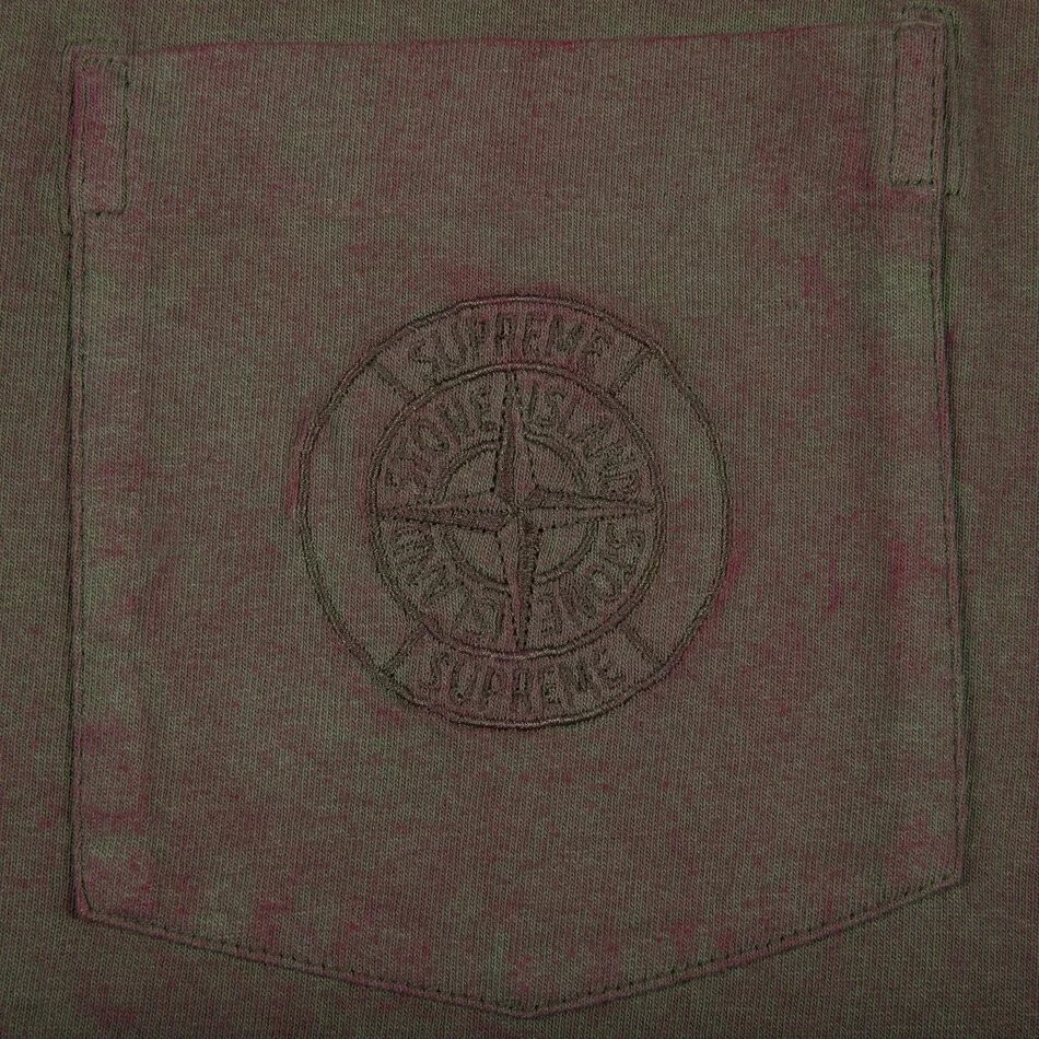 Футболка Supreme x Stone Island с карманом, красно-зелёный — фото 3