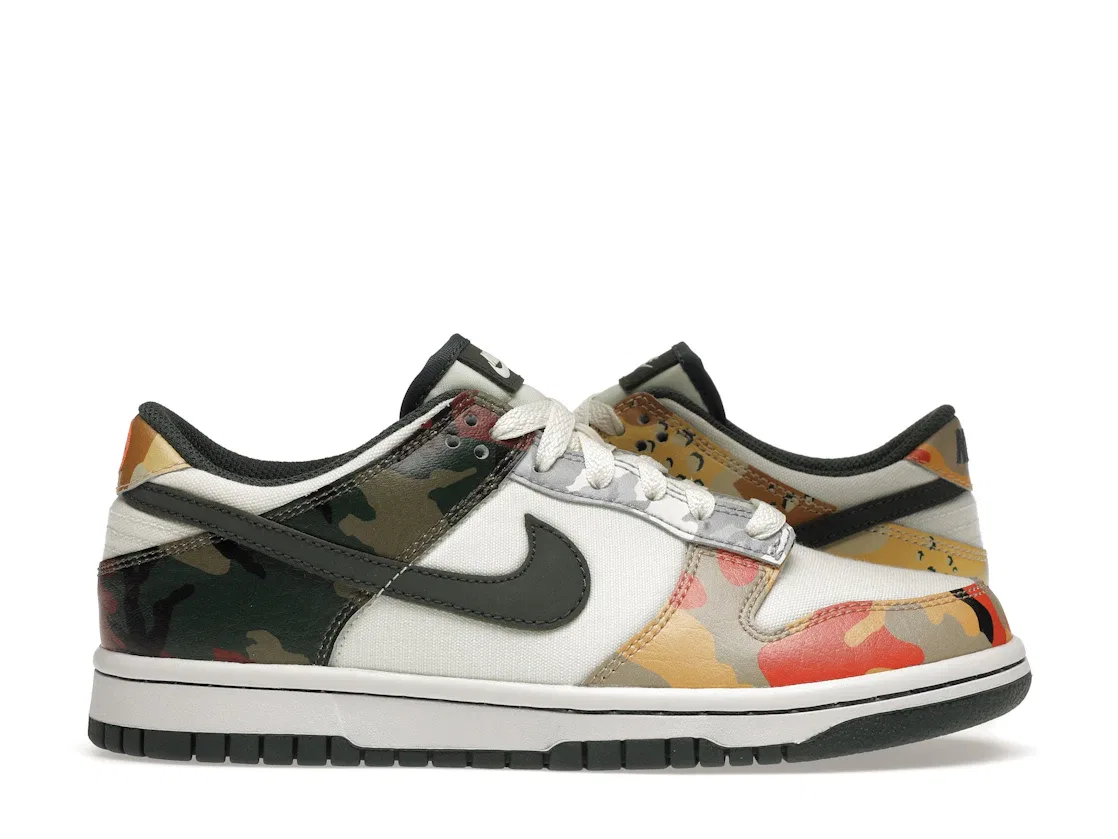 Детские кроссовки с принтом камуфляж Nike Dunk Low Nike, Sail/Vintage Green-Total Orange-White