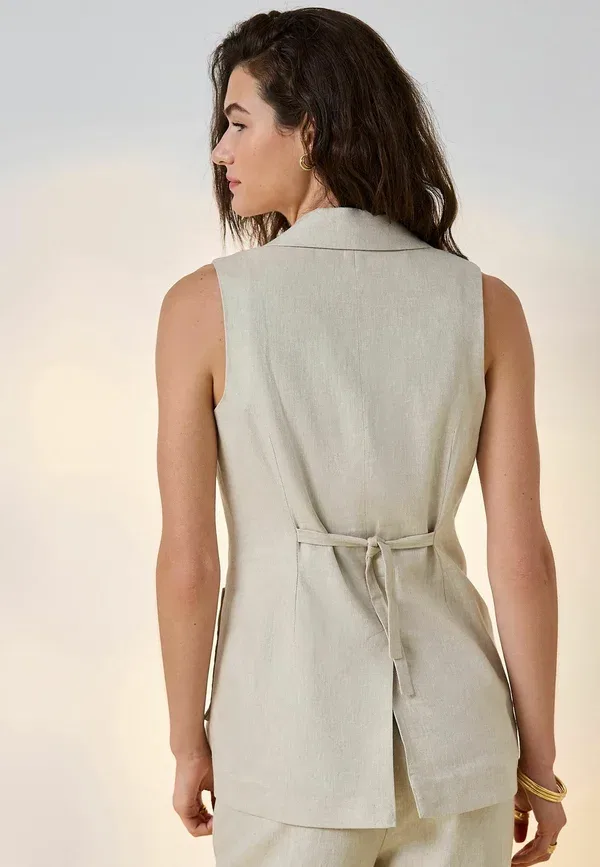 Жилет из льна и вискозы Waistcoat Next Neutral, нейтральный — фото 4