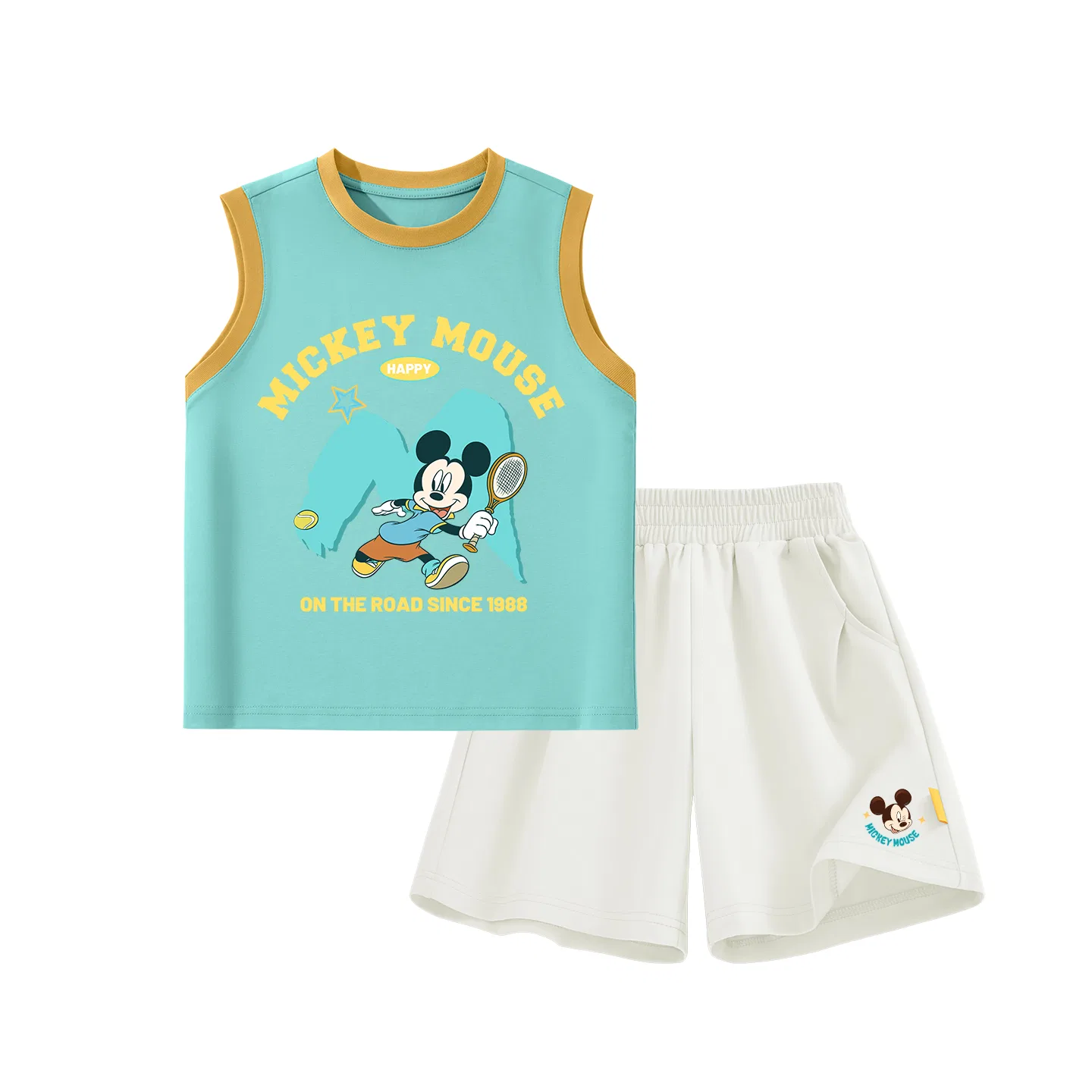 Детский спортивный костюм, круглый вырез, Disney, Di Hamburger Brown Yellow+Di French Fries Right below Mist White — фото 4