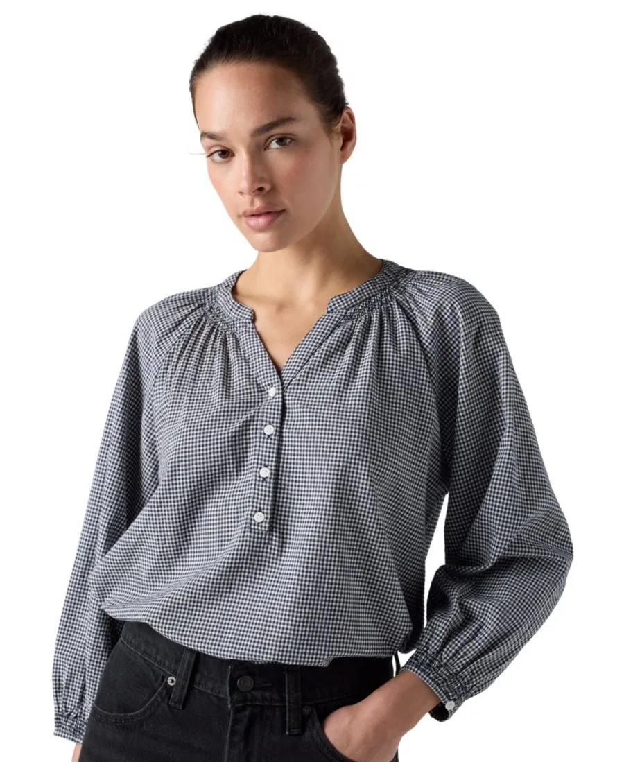 Блуза свободного кроя Reverie Split Neck Levi's, Ceicil Even Micro Check Peacoat