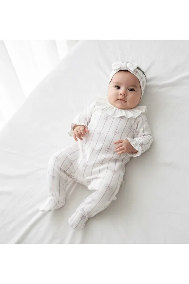 Детский комбинезон для девочек с принтом Basics Limebabies, Ecru — фото 2