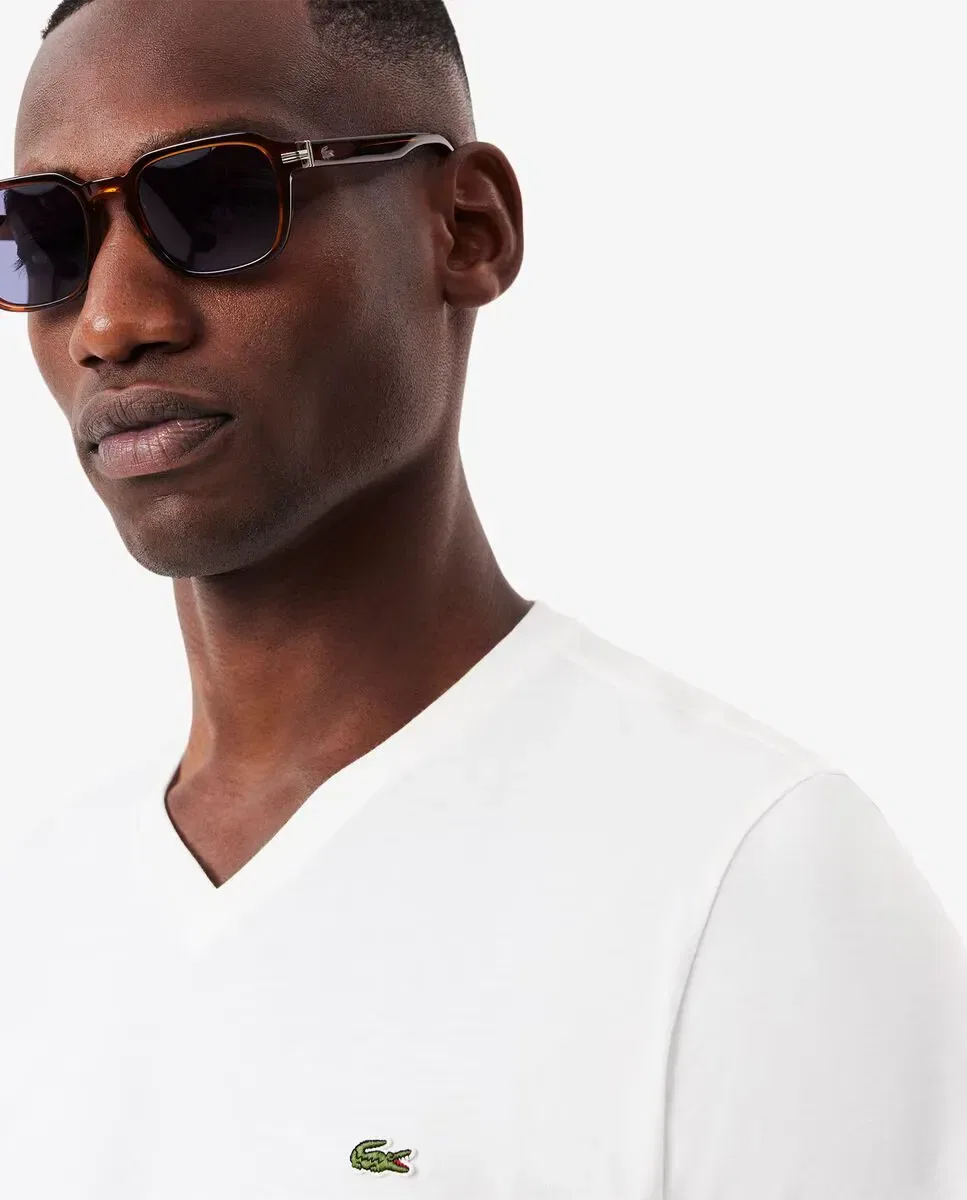 Мужская футболка Lacoste с коротким рукавом, хлопок, белый — фото 3