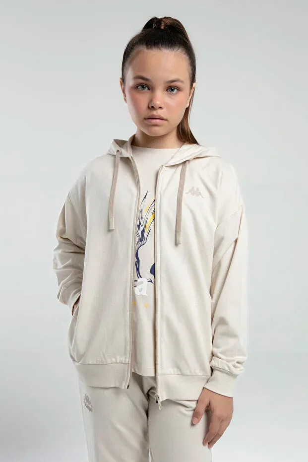 Детские свитшот для девочек оверсайз с капюшоном Kappa, Nude Color