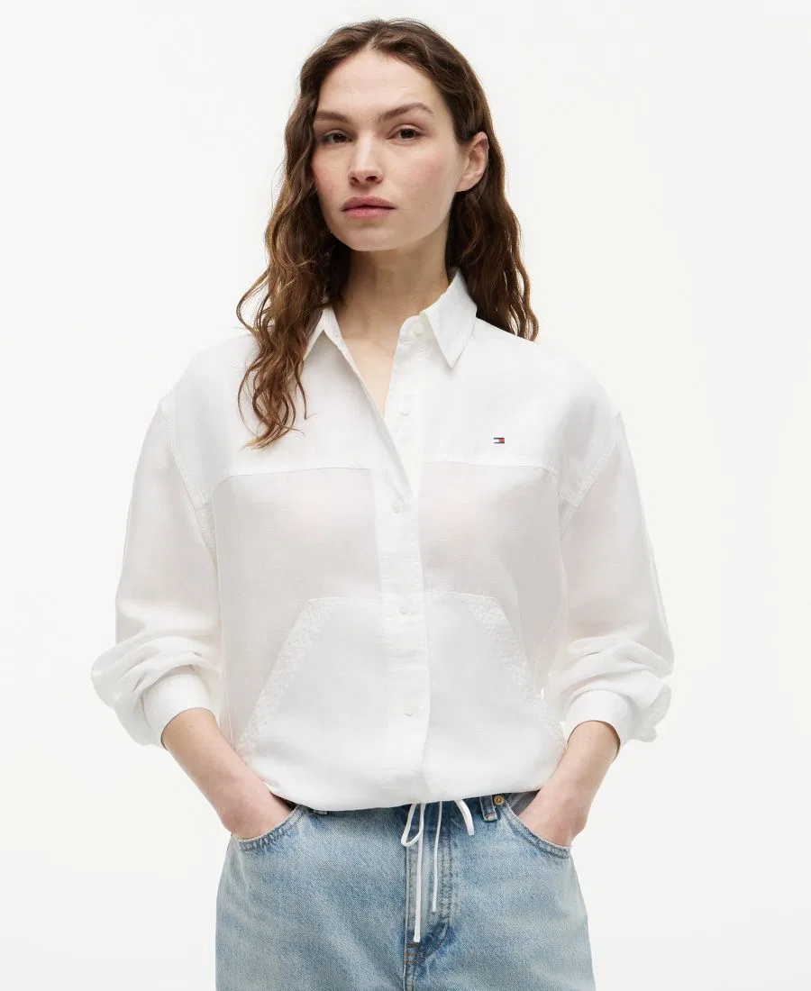 Рубашка женская с длинным рукавом, с завязкой спереди Tommy Hilfiger, Ecru