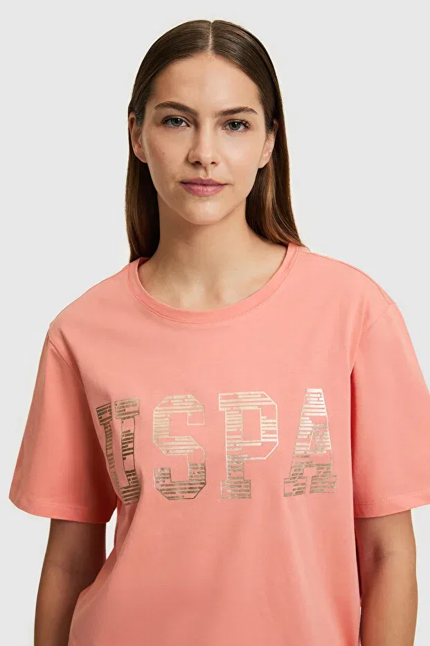 Женская хлопковая футболка с круглым вырезом U.S. Polo Assn., Coral — фото 2