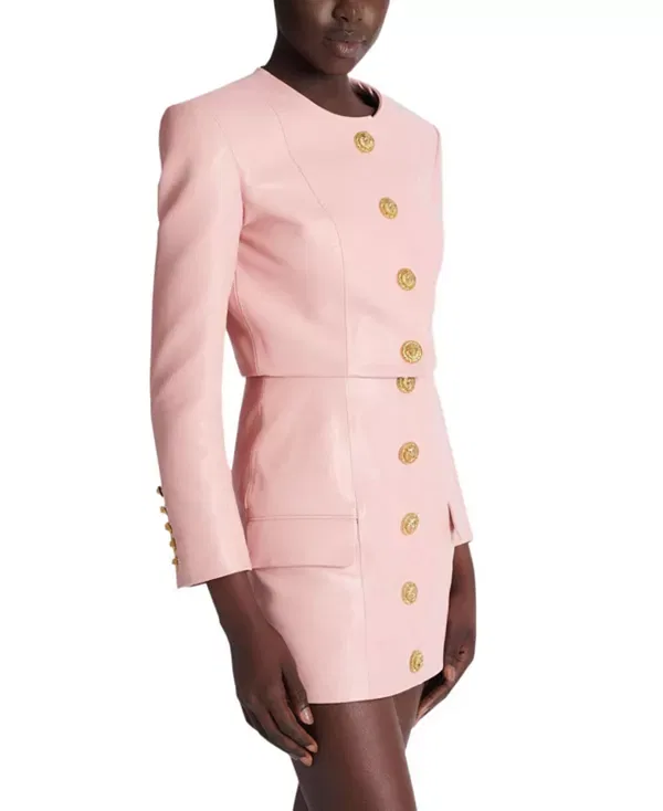 Женская куртка из кожи ягненка Balmain, розовый — фото 4