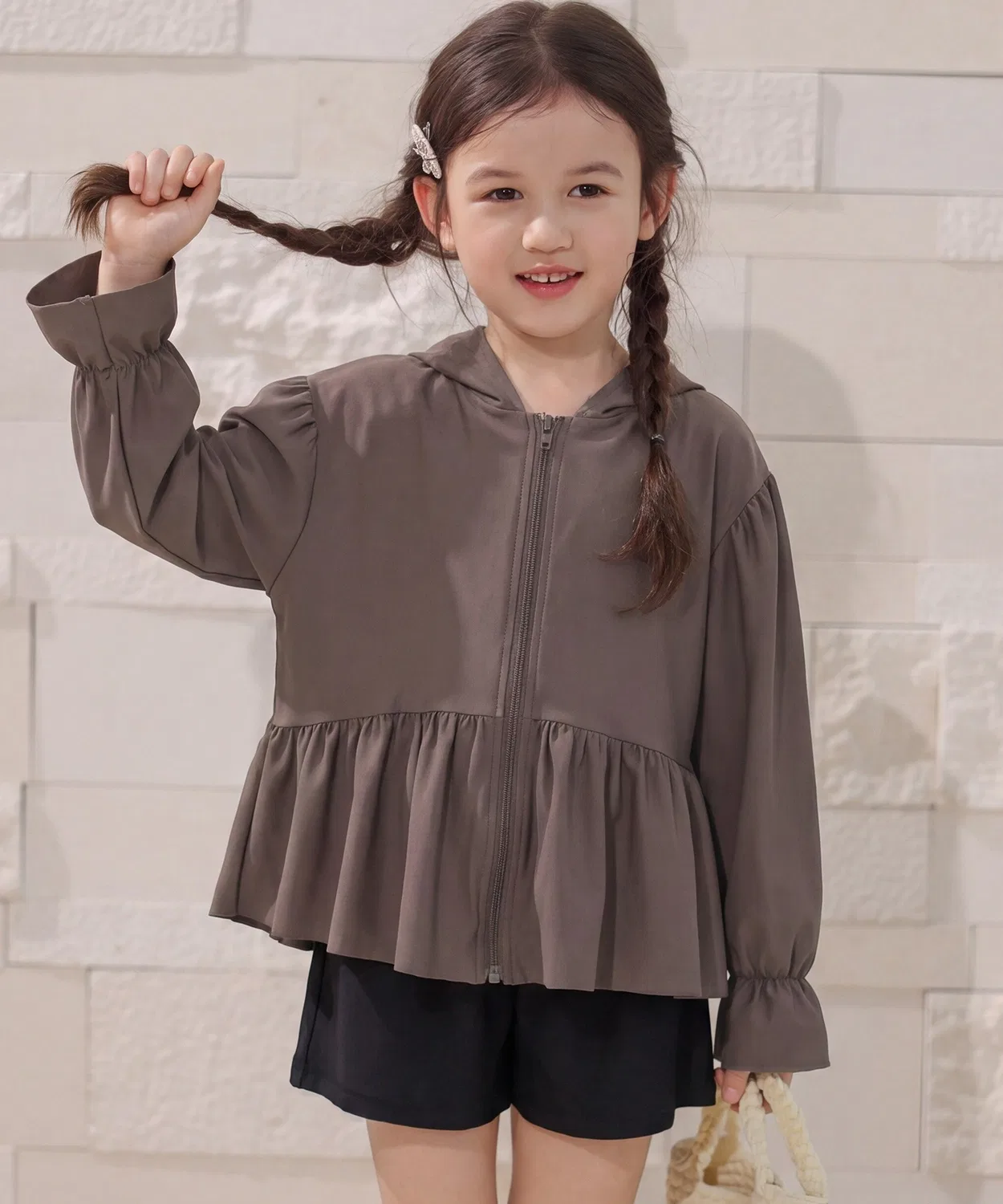 Детский комплект для девочек с длинным рукавоми капюшоном TeddyShop, Mocha