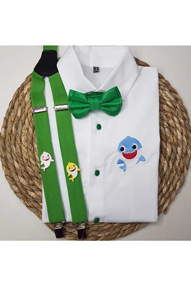 Детская рубашка для мальчиков с длинным рукавом Baby Shark Concept Sling Bow Tie Shirt Cool Partyshop, Зеленый