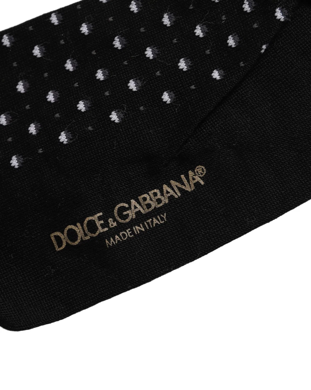Мужские носки с принтом горошек выше щиколотки Black Polka Dot Over The Calf Dolce & Gabbana, черный — фото 4