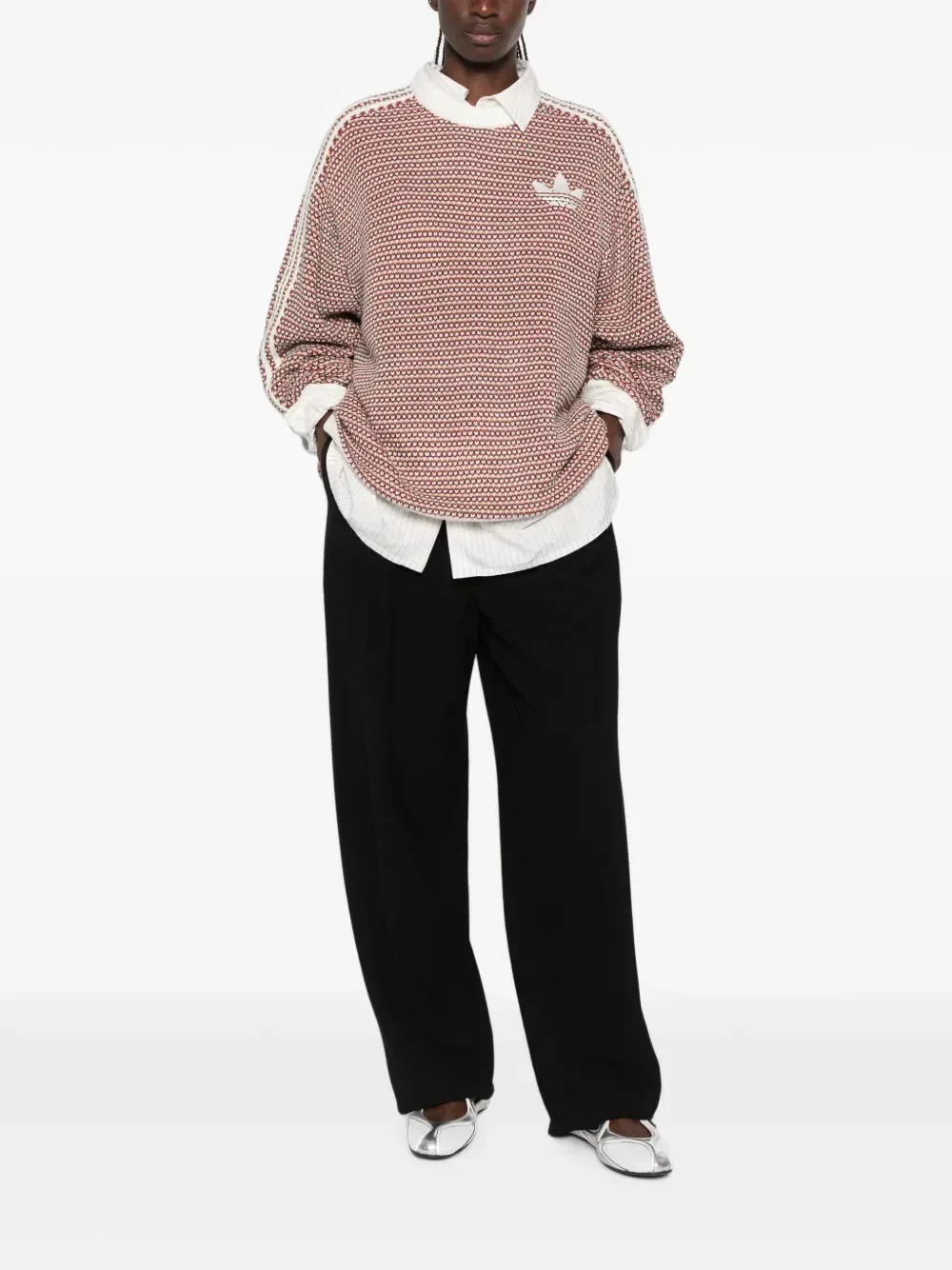 Свитер с вышитым логотипом Trefoil Adidas, красный — фото 2