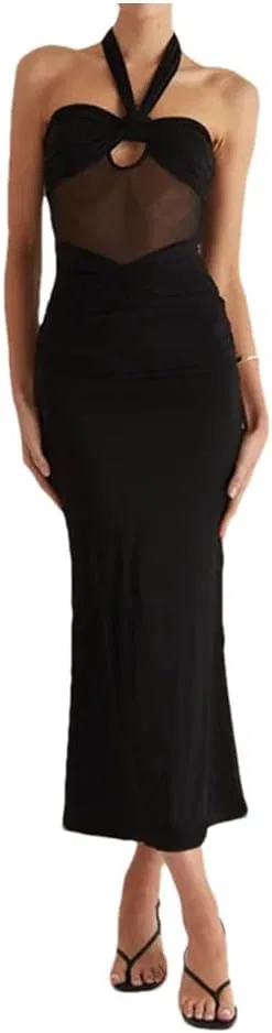 Женское макси-платье с вырезами Halter Y118K, Black