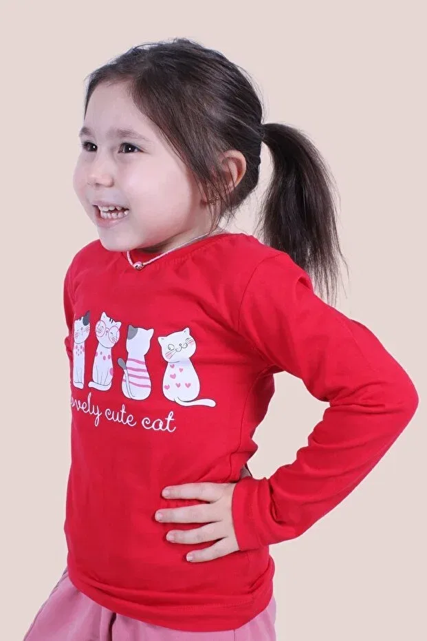 Детские свитшот для девочек с принтом Basic girl's sweatshirt Fyk Collection, Red — фото 2