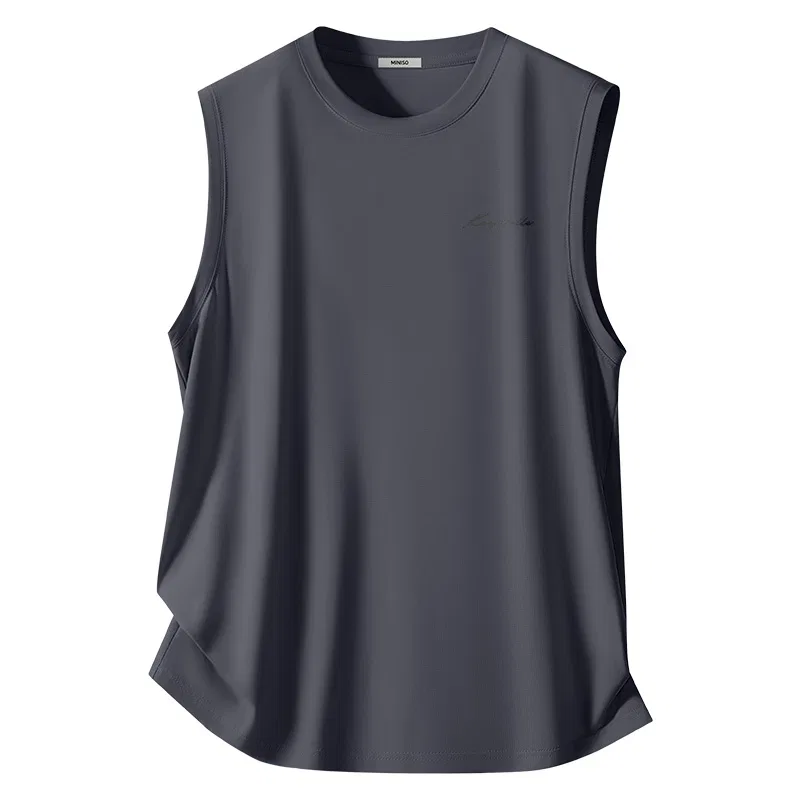 Детский топ-майка с принтом Ice Silk Mesh Dark Gray (Black and White Smiling Face Chest Logo), MINISO