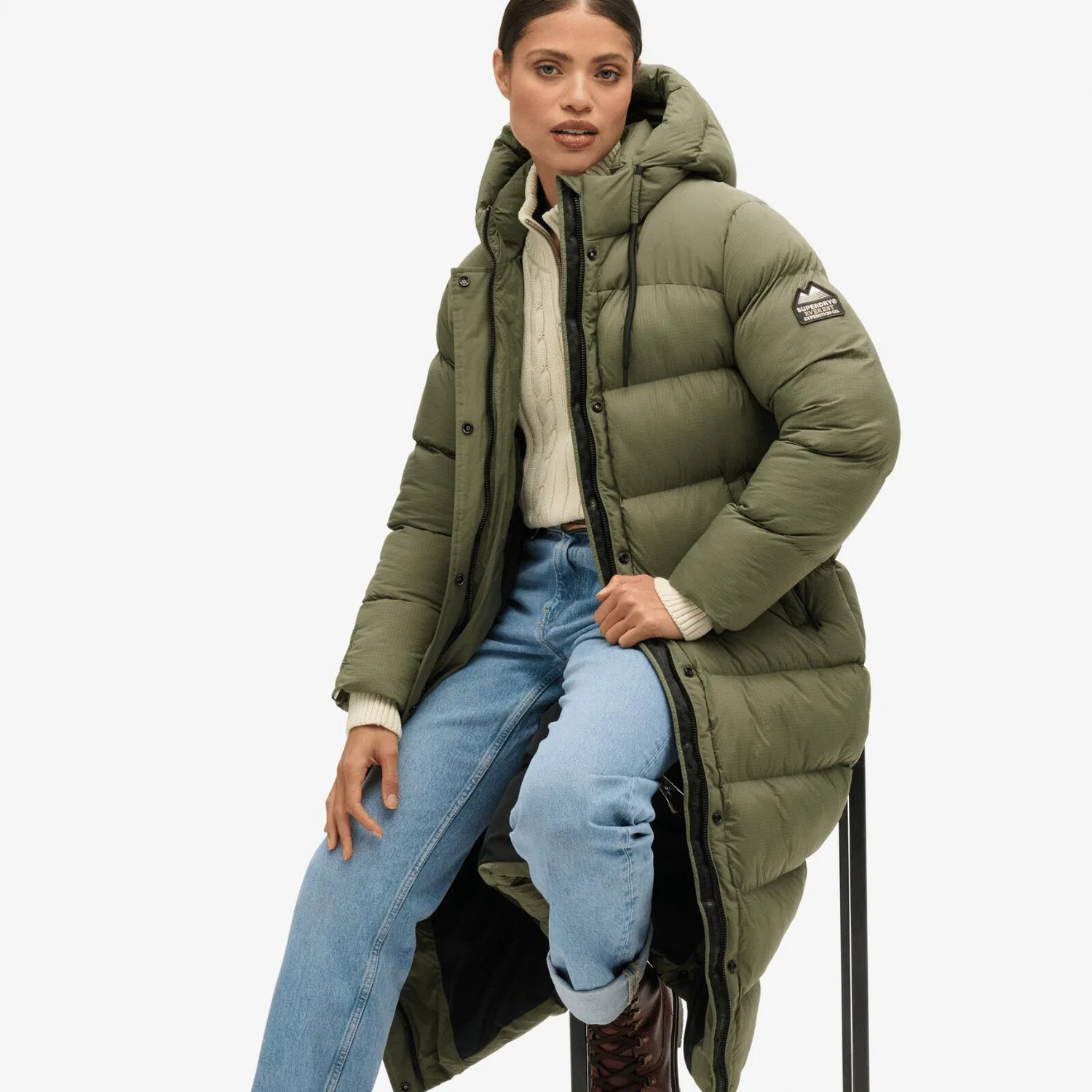 Женская длинная стеганая куртка с принтом Superdry, Green — фото 4