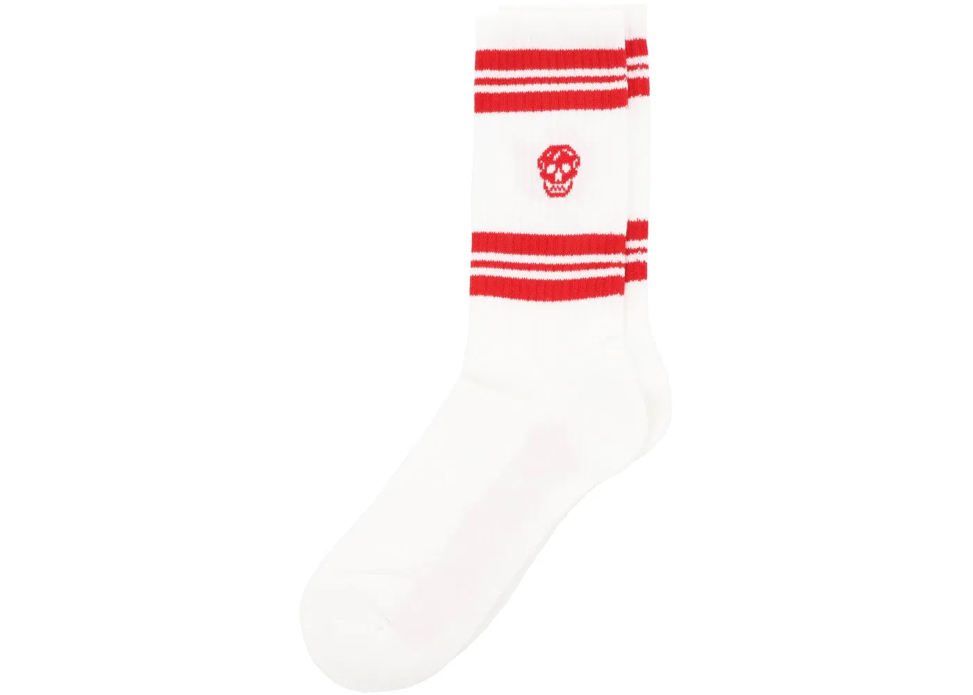 Мужские носки с принтом Alexander McQueen Striped Skull Logo, White Red — фото 2