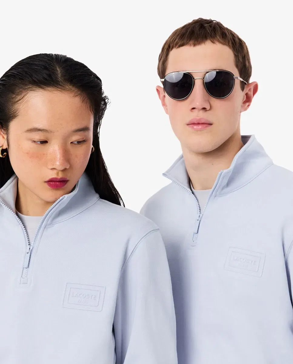 Мужская свитшот с высоким воротником на молнии с рельефным принтом Lacoste, Azul Claro — фото 3