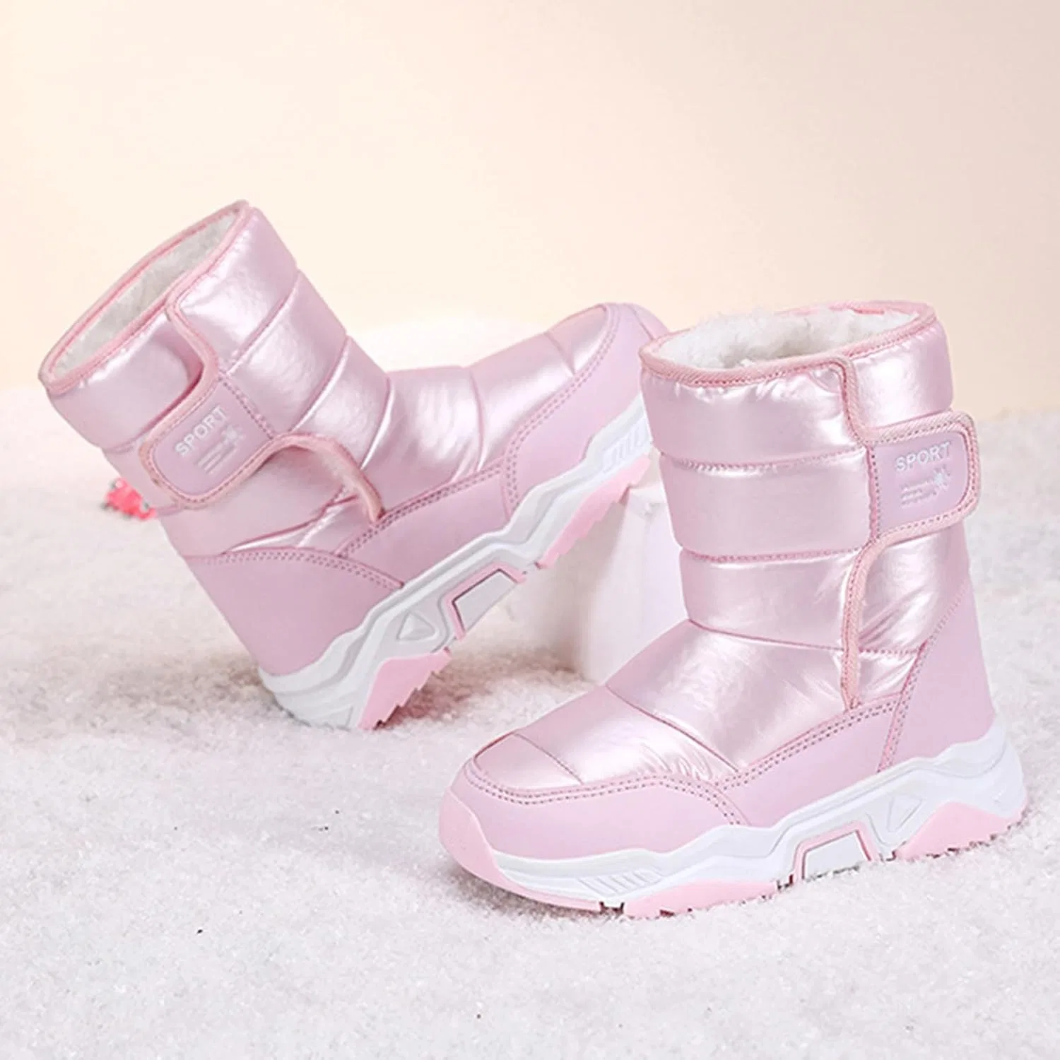 Детские зимние ботинки для девочек и мальчиков с принтом, модель Girls Boys Snow Boots, Pink — фото 3