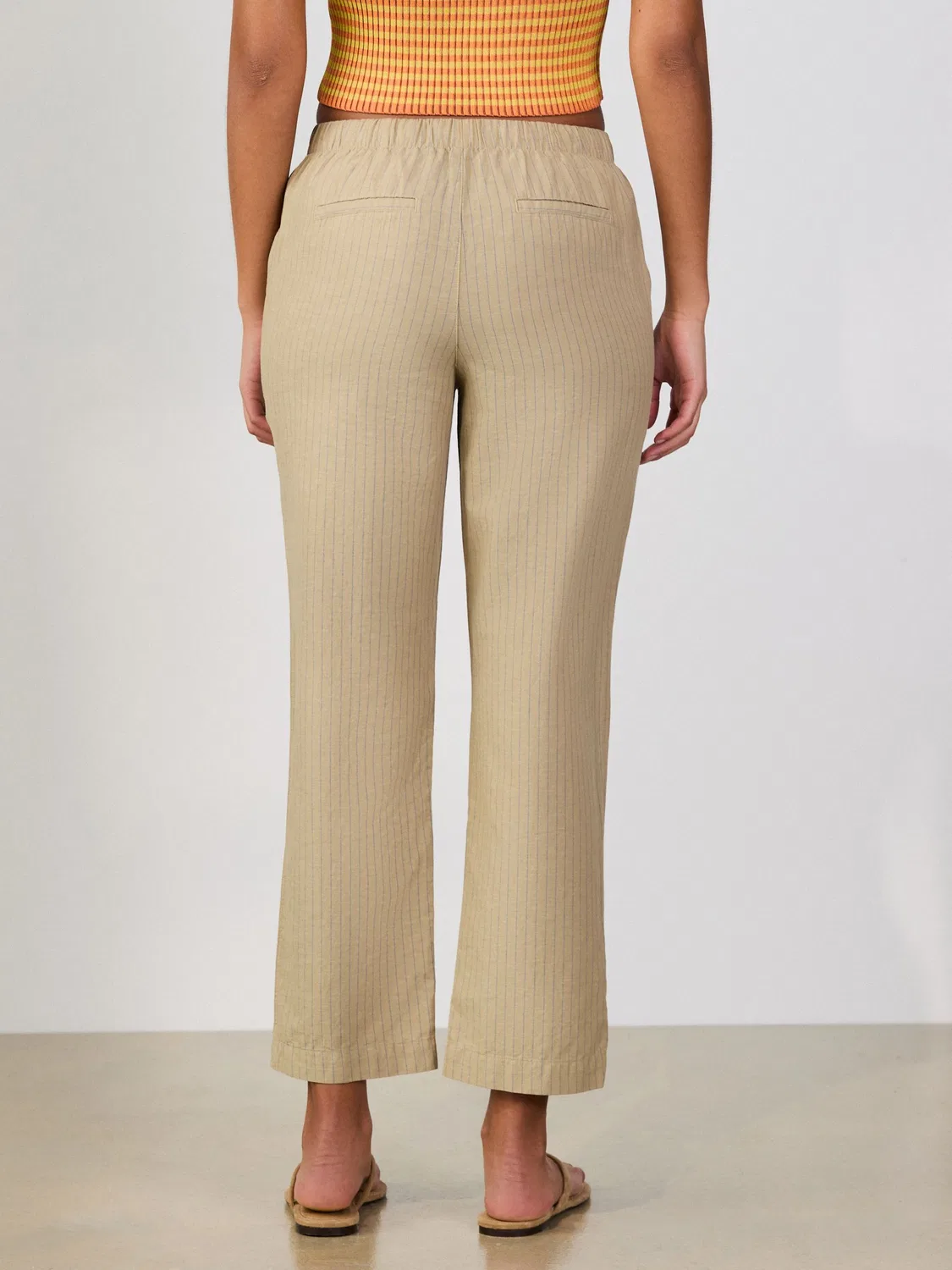 Брюки-бананы Cotton Linen Blend Barrel Leg Trousers Next, Stone Stripe — фото 3