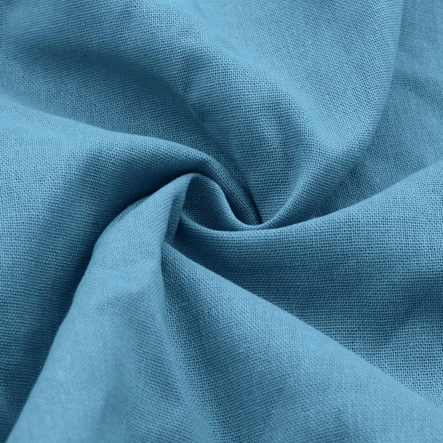 Женское платье миди из хлопка и льна с V-образным вырезом, Blue — фото 4