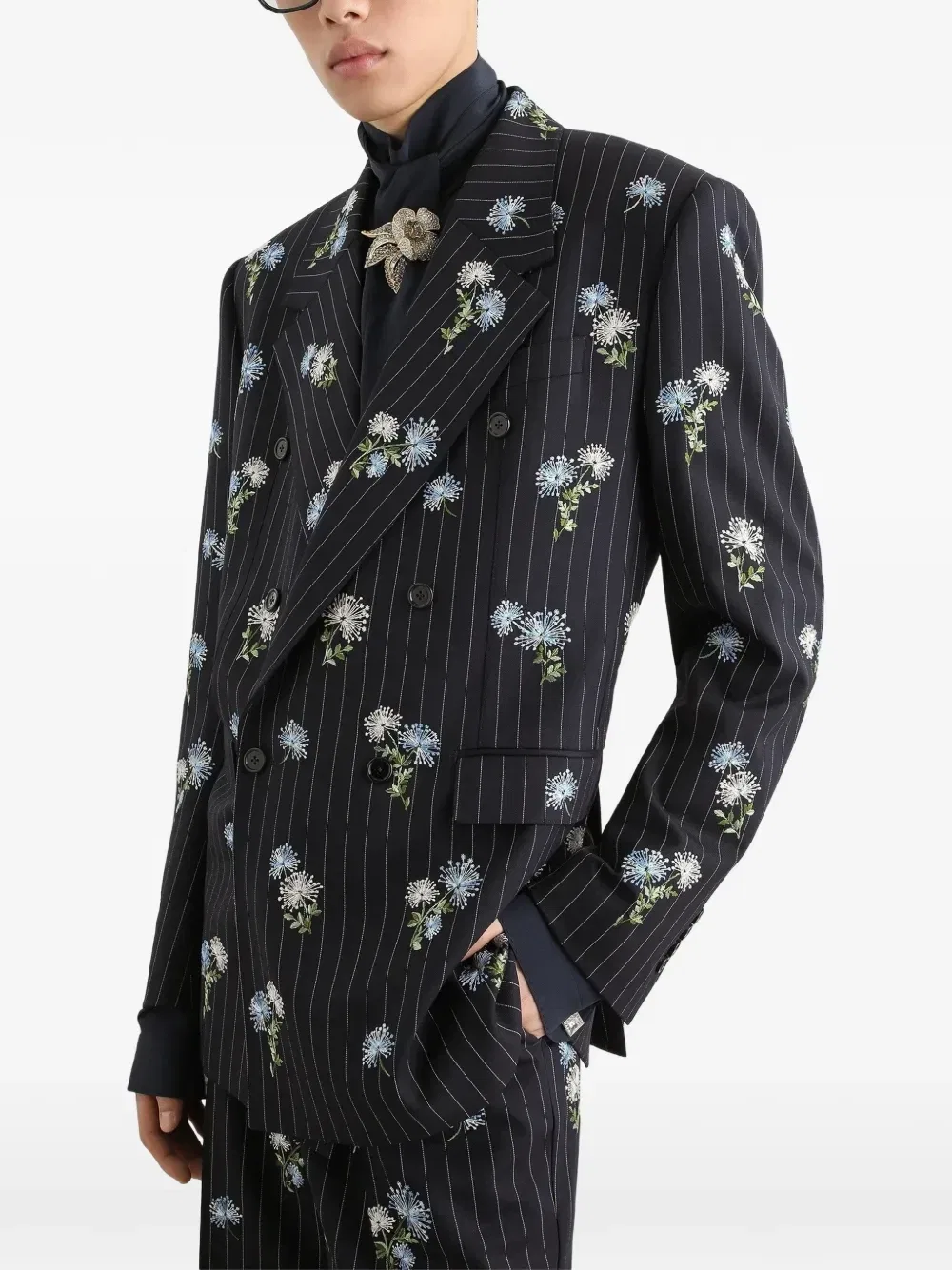 Шерстяной костюм Palermo с двубортным пиджаком и вышивкой DOLCE & GABBANA, черный — фото 4