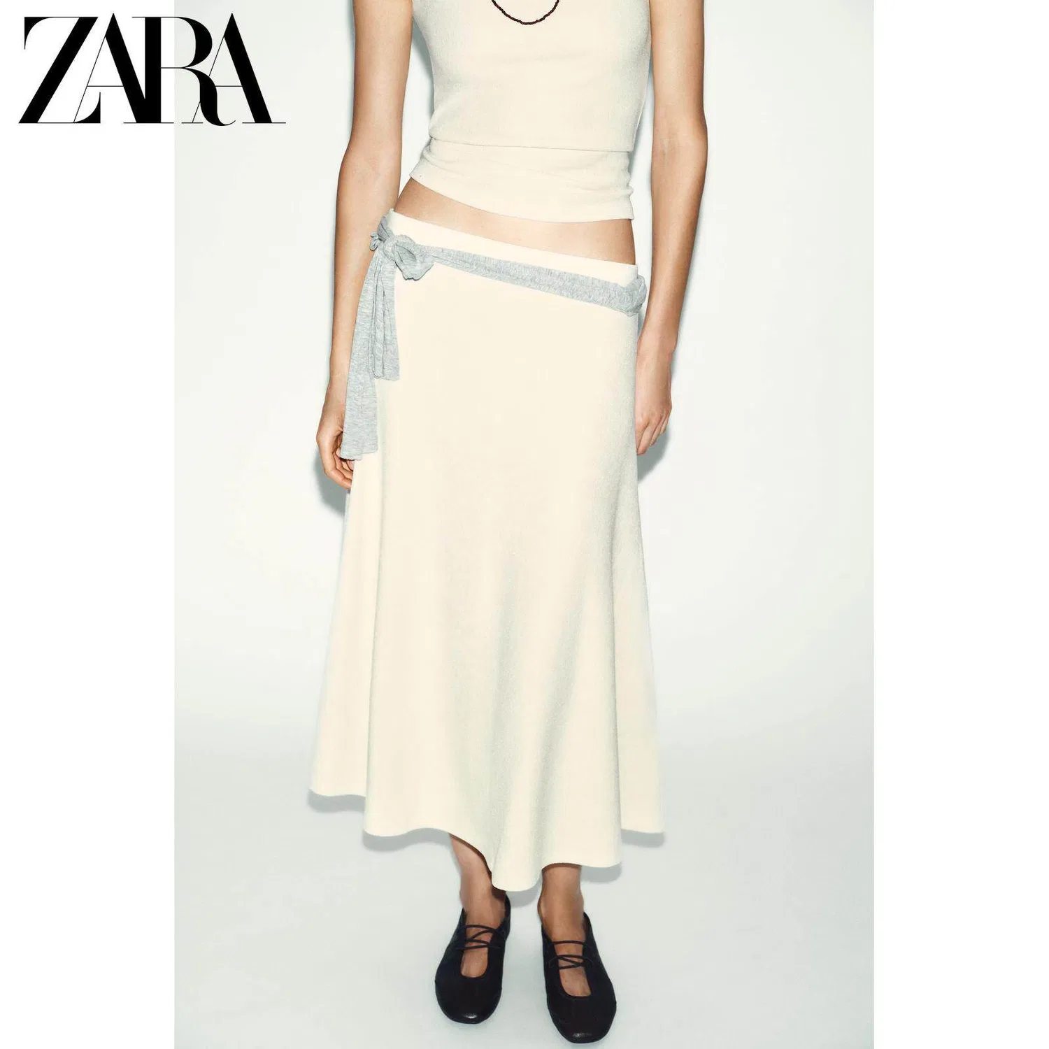 Женская юбка-трапеция Casual Long Skirts Frosted White ZARA, Frosted White — фото 4