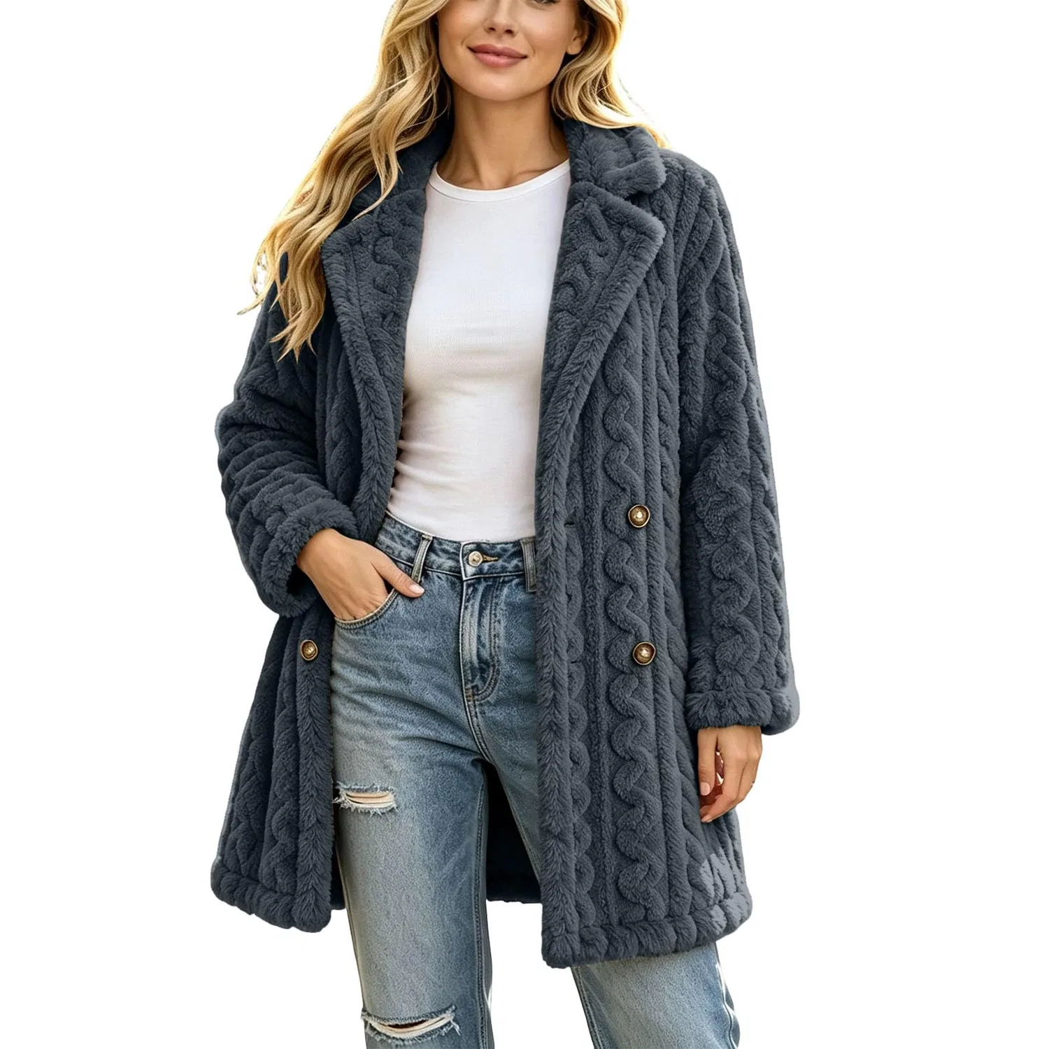 Женское пальто с длинным рукавом, мягкое, теплое, oversize, Grigio scuro