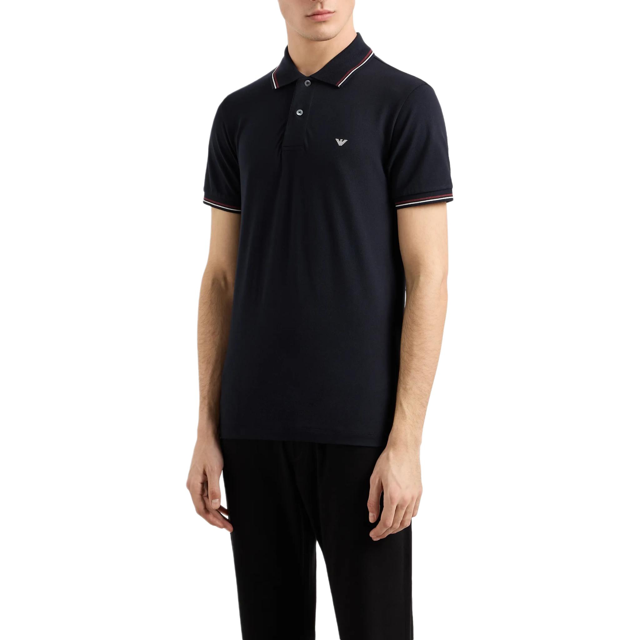 Slim fit Stretch Piqué Polo Shirt With Micro Eagle EMPORIO ARMANI, синий — фото 4