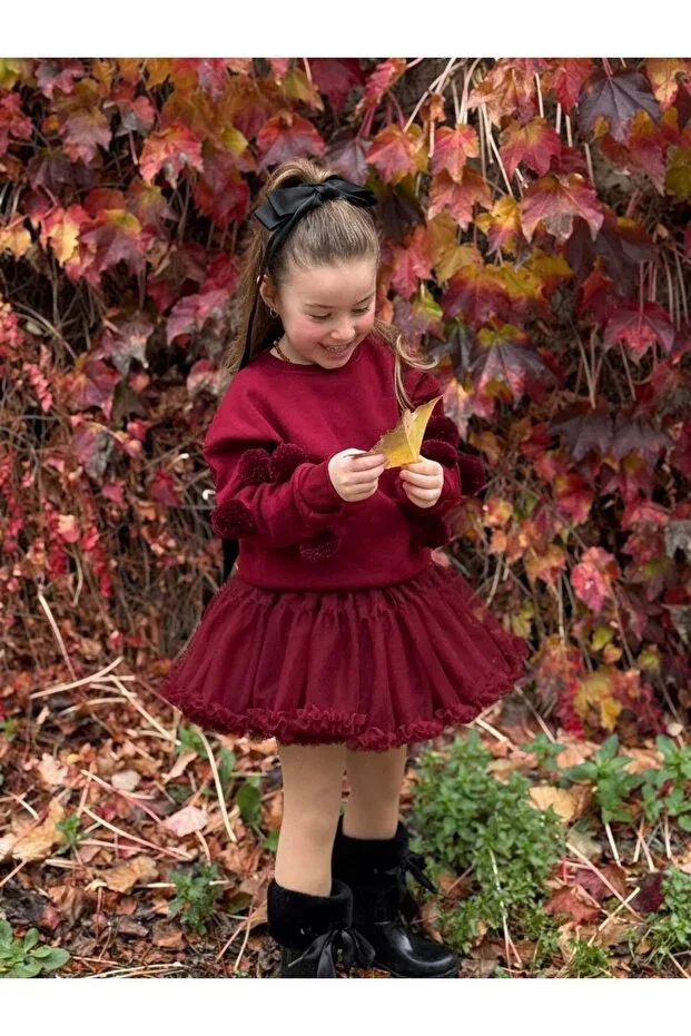 Детский комплект для девочек с бантом Happy bebbee Mtl, Bordo Black
