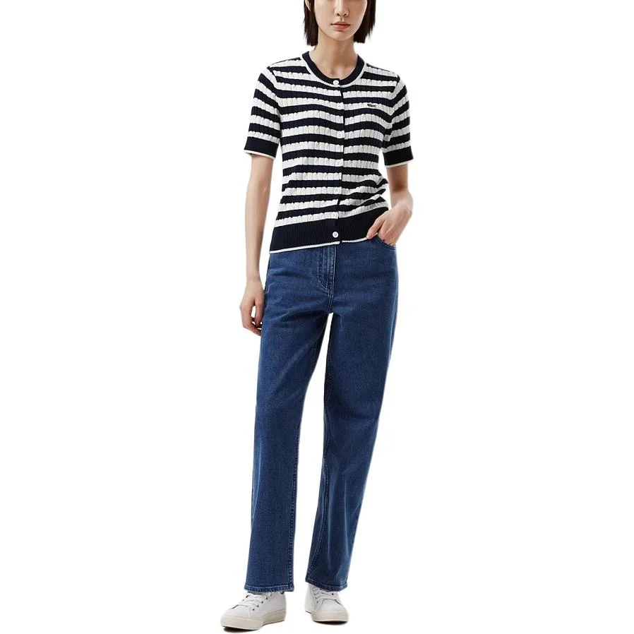 Вязаный свитер женский LACOSTE, с V-образным вырезом, Navy Blue/White Multicolor — фото 4