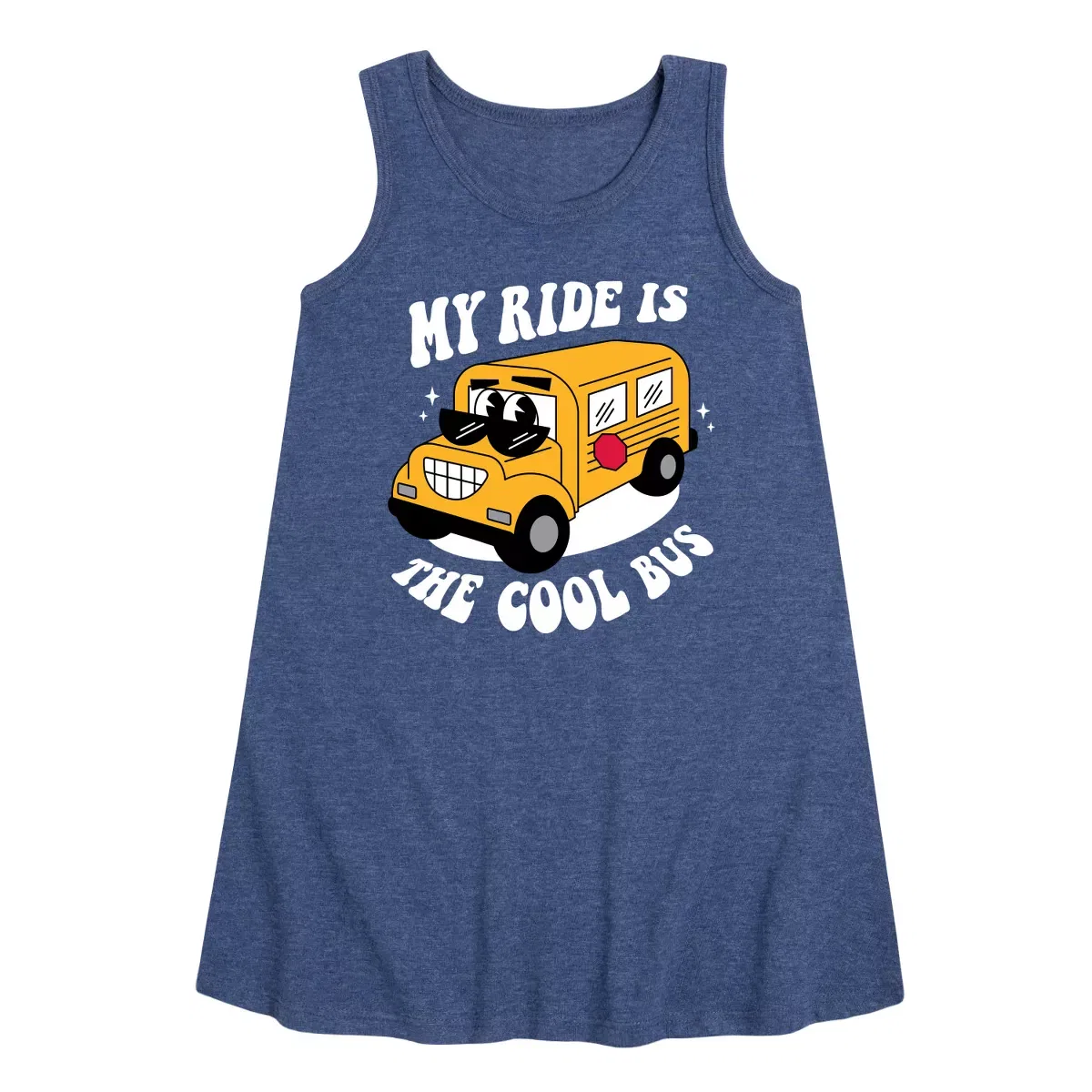 Детское платье-трапеция без рукавов Cool School Bus Instant Message, Heather Navy
