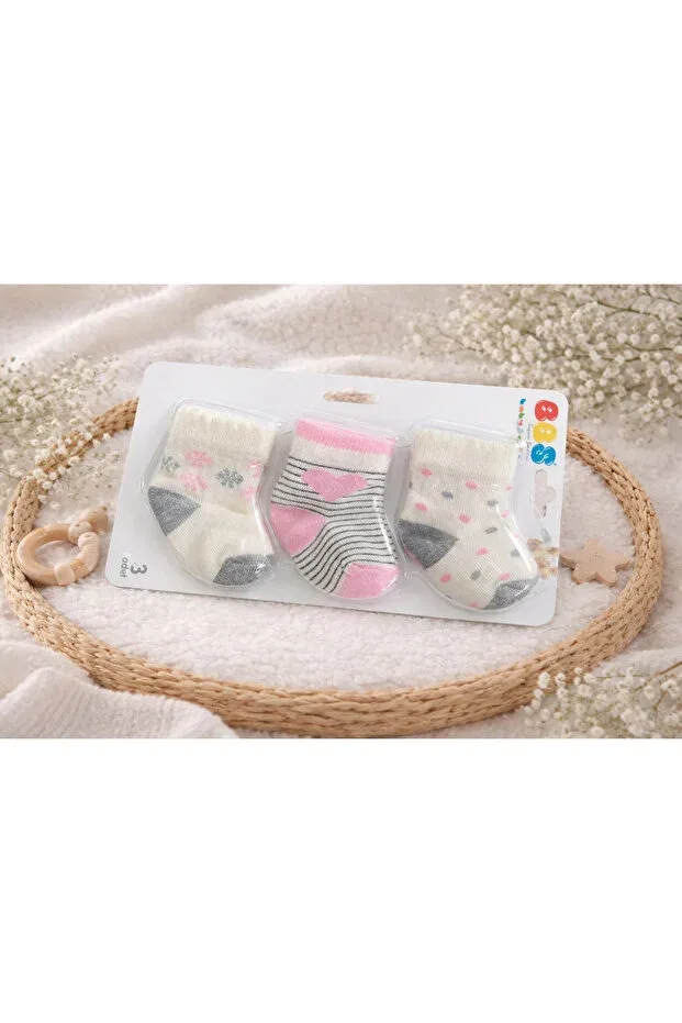 Детские носки для новорожденных девочек хлопковые Basics Atlas Baby House, Pink White Gray