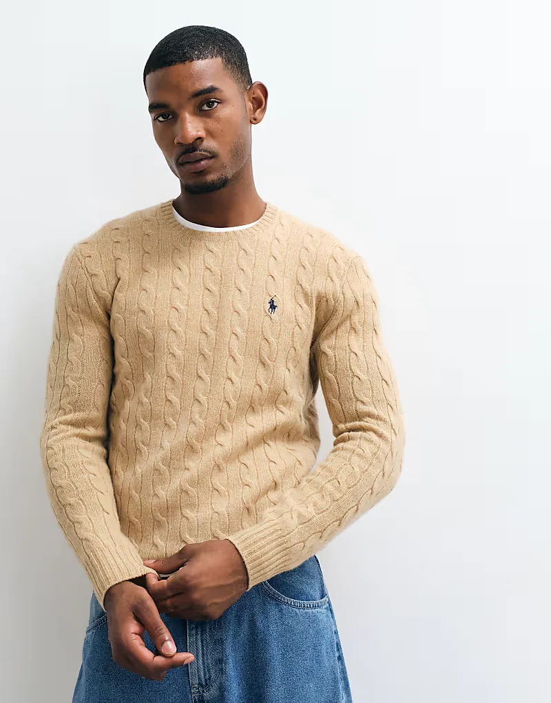 Свитер Polo Ralph Lauren с логотипом Icon, связанный из высококачественной шерсти, коричневый меланжа