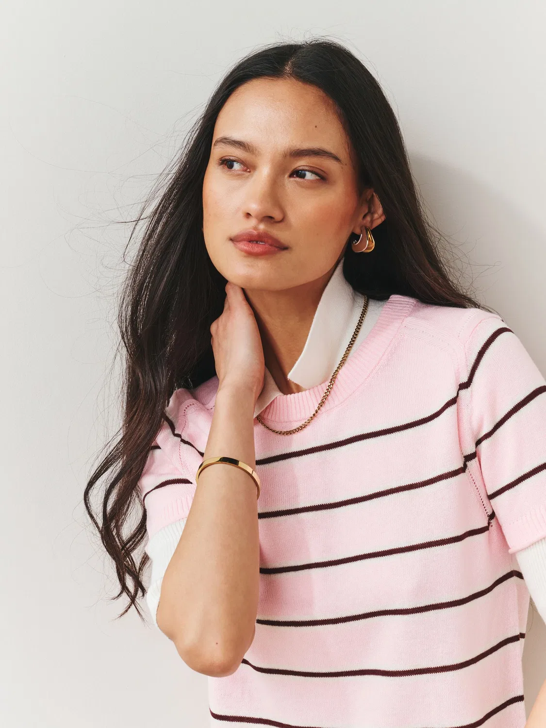 Футболка с круглым вырезом из льняной смеси, Light Pink Stripe Next — фото 4