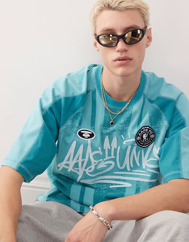 

Футболка для скейтбординга Aape by A Bathing Ape синего цвета AAPE BY A BATHING APE