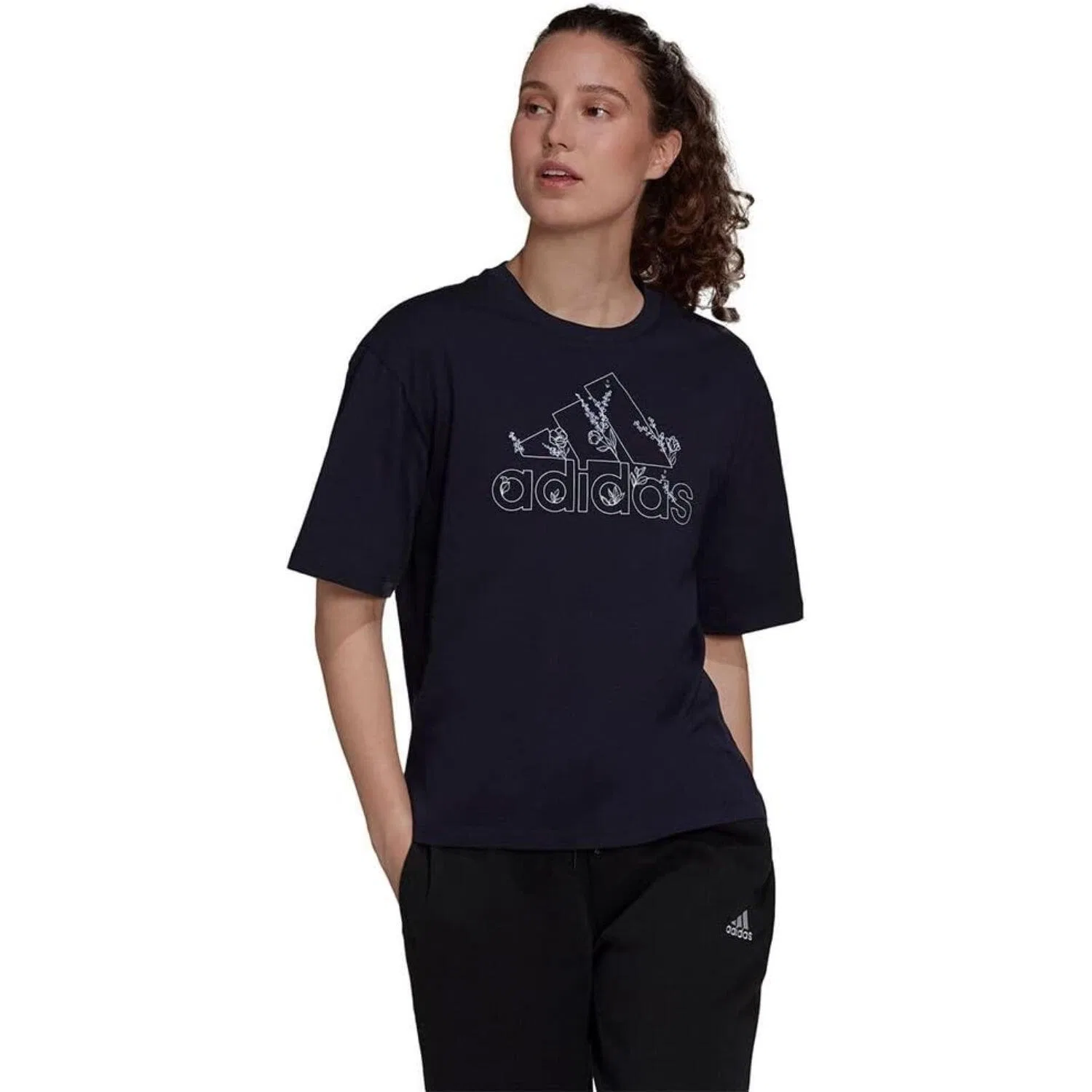 Женская хлопковая футболка Soft Floral Adidas, Dunkelblau