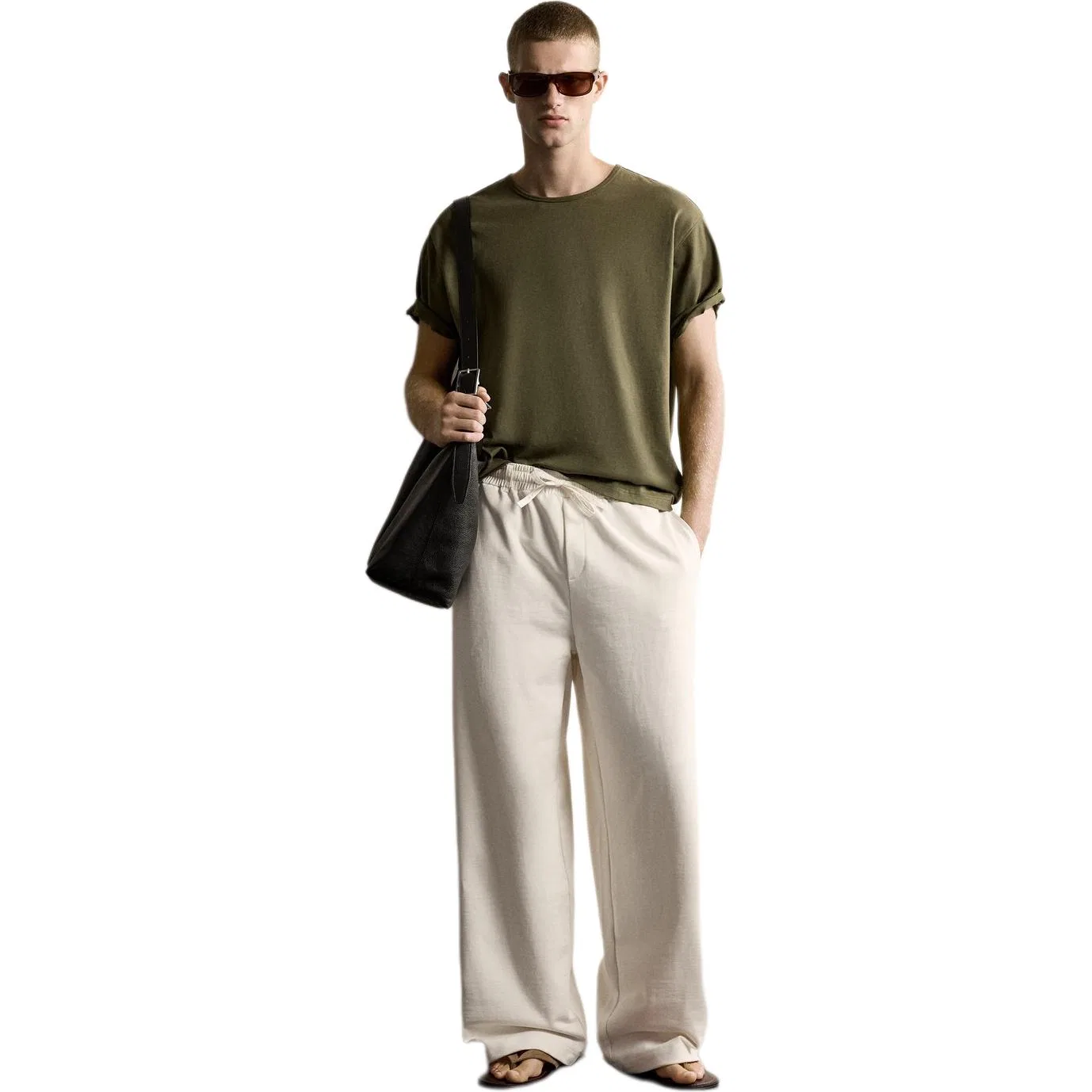 Мужские вязаные спортивные штаны с широкими штанинами, ZARA, White — фото 4