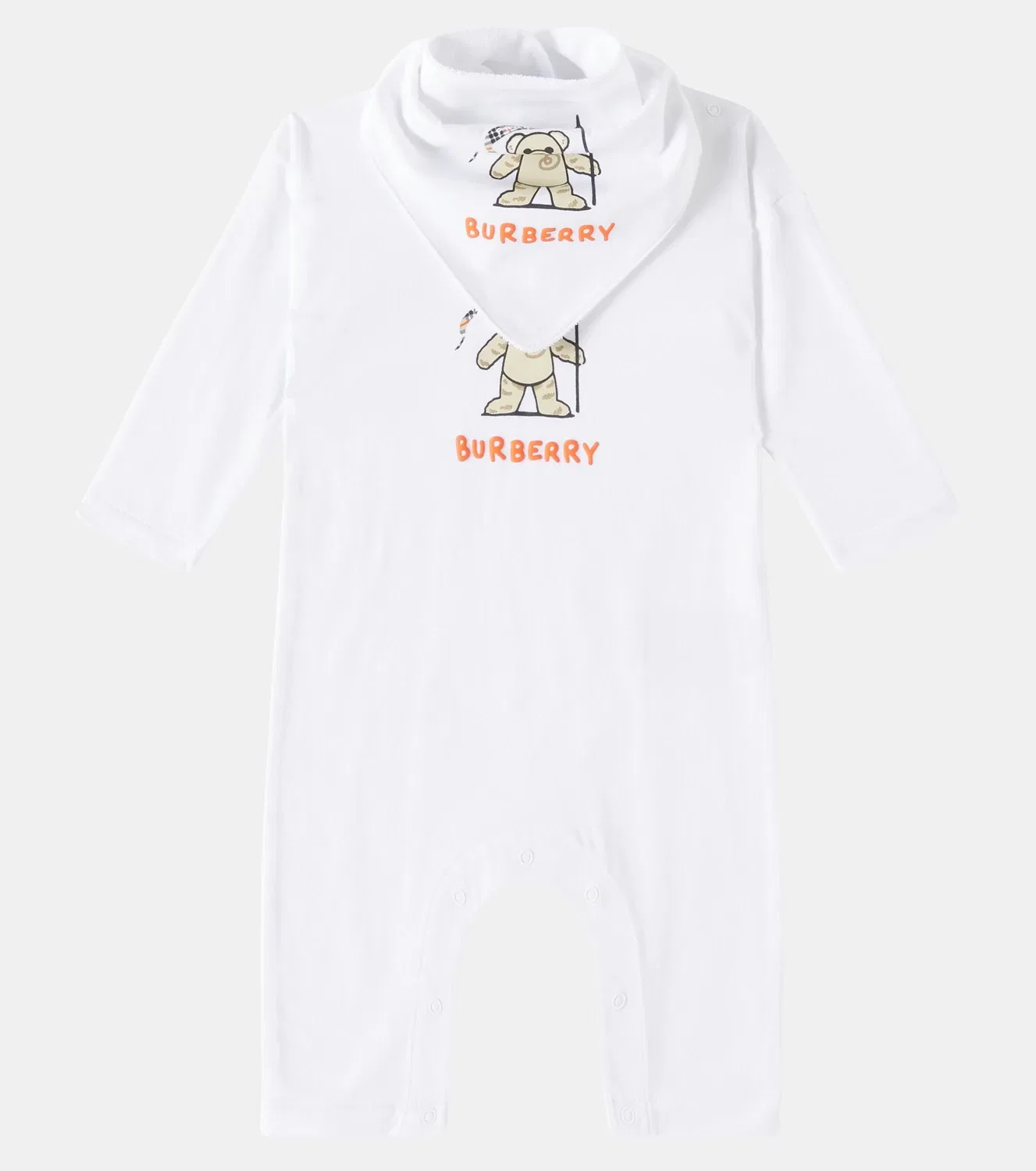 Комплект из комбинезона и слюнявчика хлопковый Burberry Kids, белый — фото 2