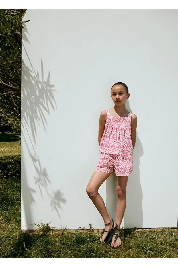 Детские шорты для девочек с принтом Mango Kids, Fuchsia — фото 3