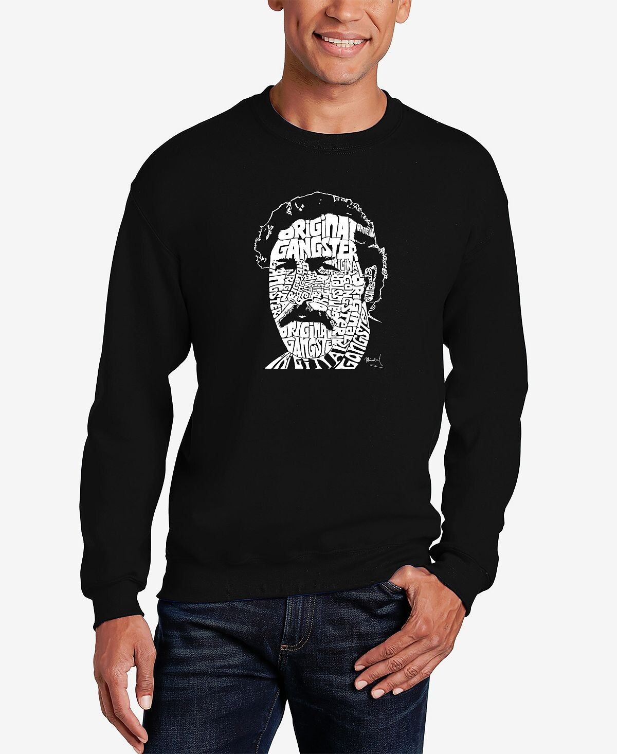 

Мужская толстовка с круглым вырезом word art pablo escobar LA Pop Art, черный