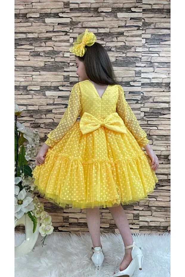 Детское платье-трапеция для девочек с кружевом Katkat princess lace buckle Mnk, Yellow — фото 3