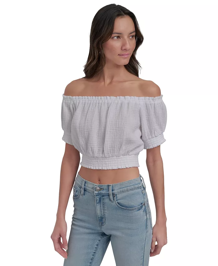 

Женский топ из хлопковой ткани с открытыми плечами DKNY Jeans, белый