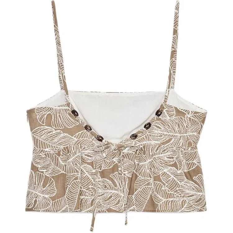 Женская майка на бретелях с принтом ZARA, Beige/Brown Yellow — фото 3