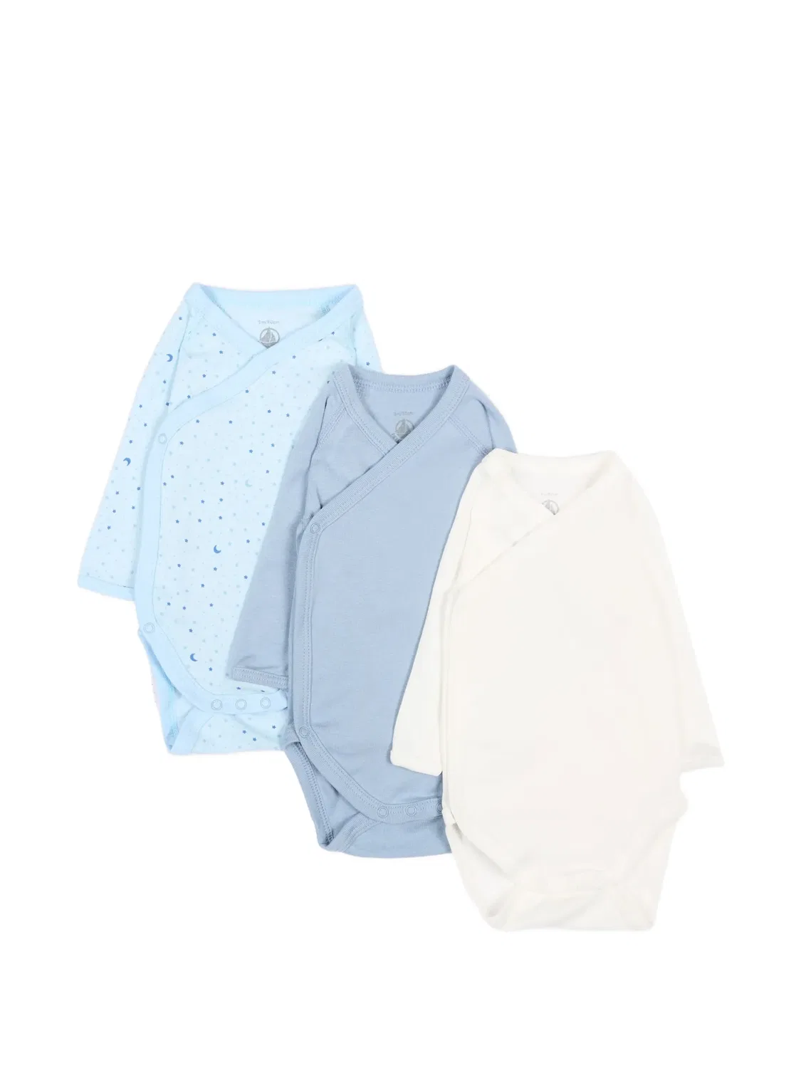 Комплект из трех боди с запахом Petit Bateau, синий