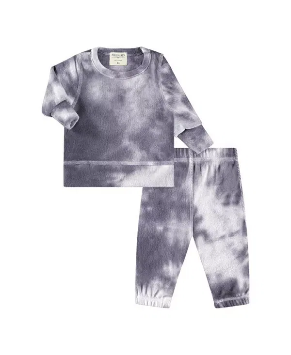 Детский комплект из футера с принтом Unisex hacci loungewear set in tie dye PaigeLauren, Gray/Tie Dye