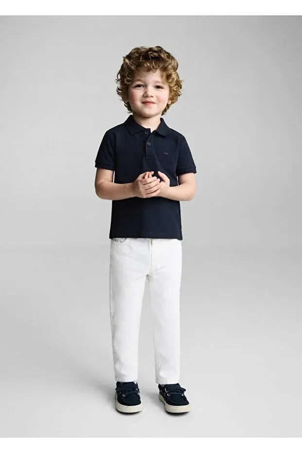 Детское поло из трикотажа с коротким рукавом Mango Baby, Navy Blue — фото 2