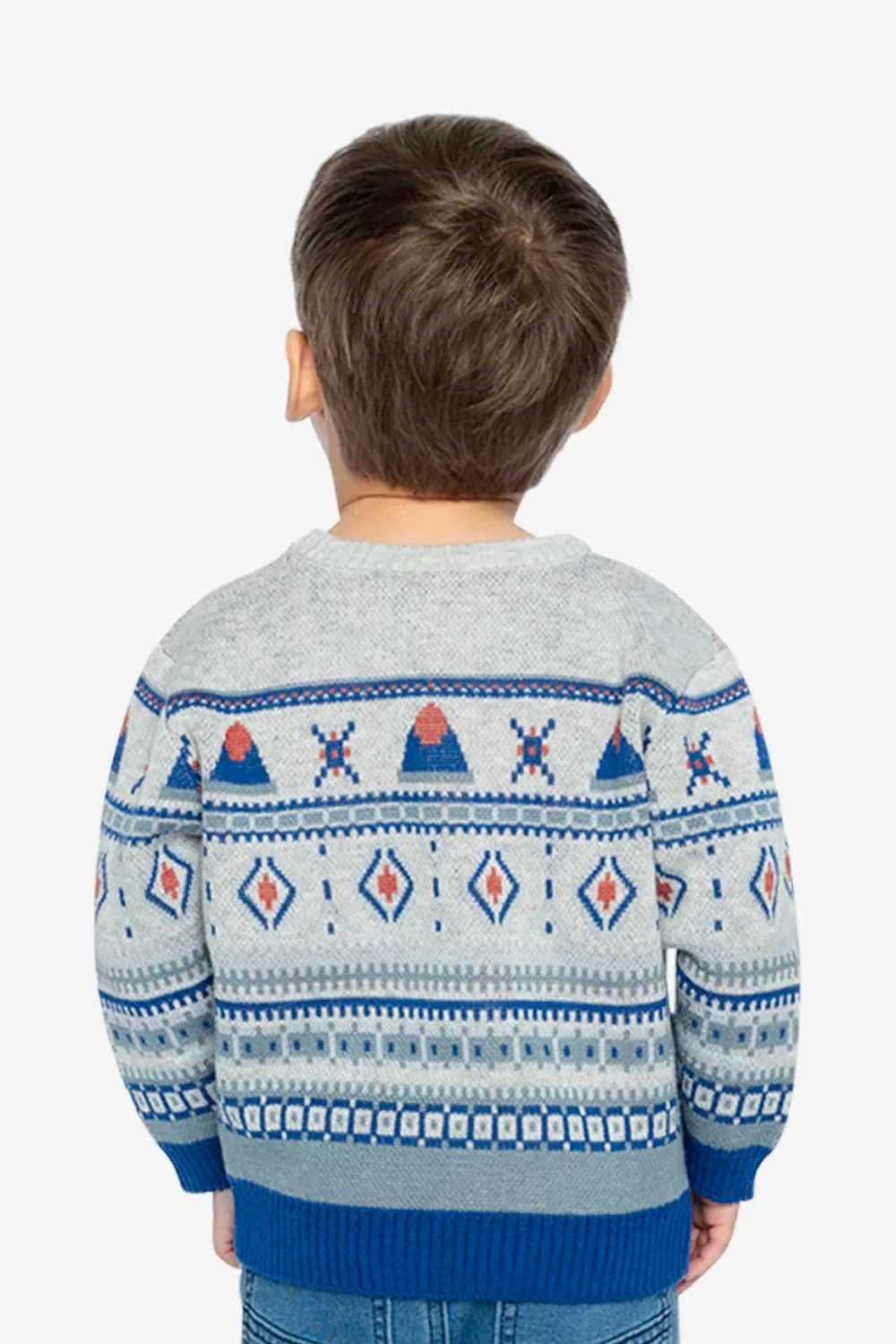 Детский свитер с жаккардовым узором Nordic Buddies Deux par Deux, Blue and Beige — фото 4