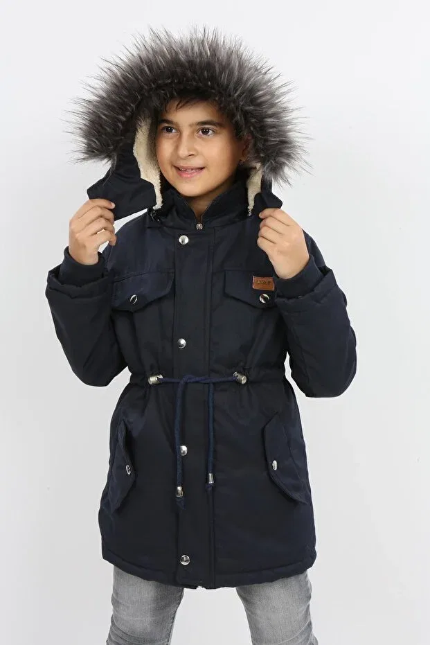 Детское пальто для девочек с капюшоном Generic Brands, Navy Blue — фото 2